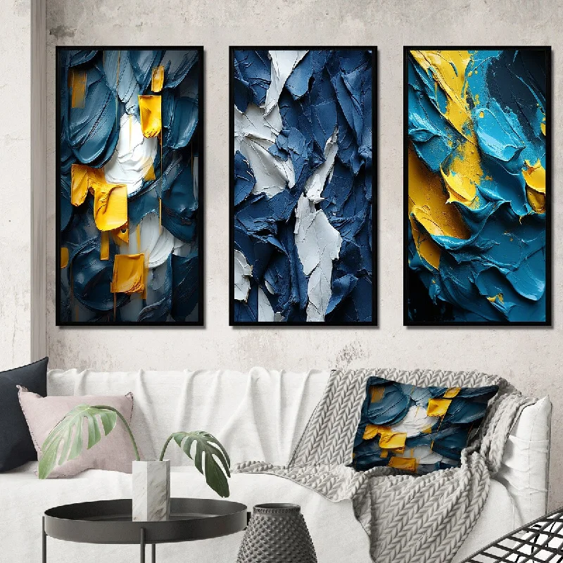 Designart "Spring Bliss Abstract Turquoise And Yellow I" Abstract Painting Frame Gallery Wall Set Of 3 For Home Decor