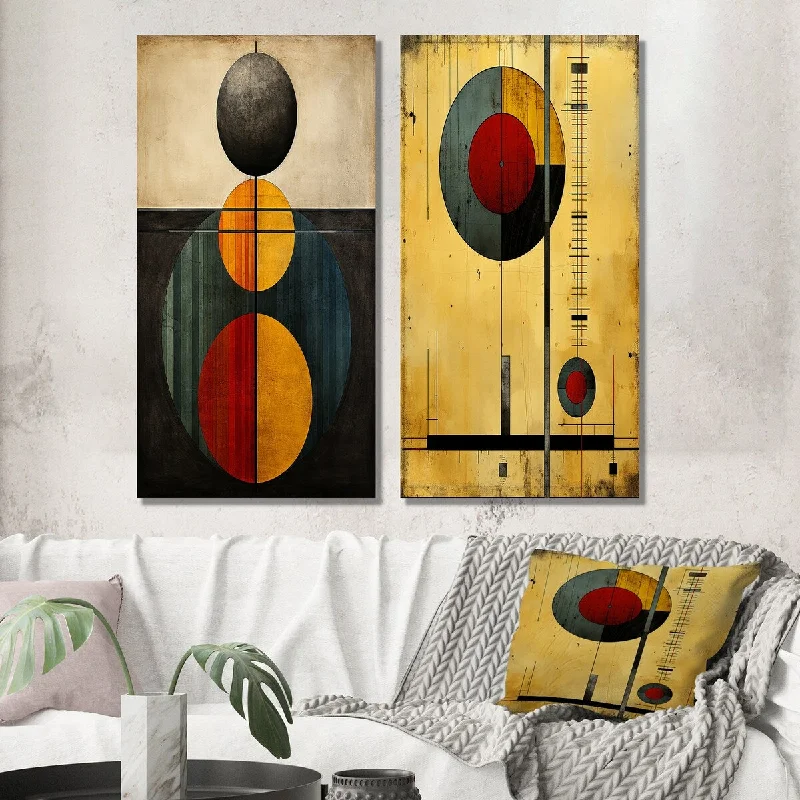 Designart "Unravelling The Mystery Retro Geometric I" Modern Wall Art Set of 2 - Modern Wall Art For Living Room Decor