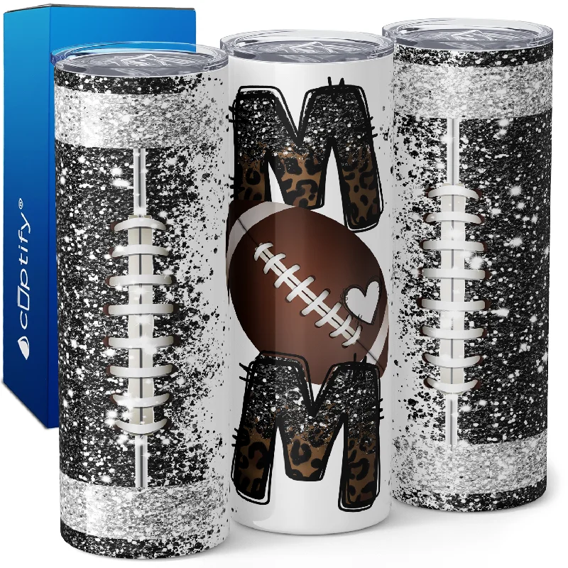 Football Mom on Half Glitter 20oz Skinny Tumbler