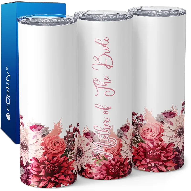 Mother of The Bride on Pink Flowers 20oz Skinny Tumbler