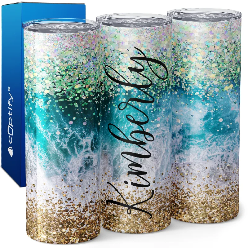 Personalized Beach with Glitters and Sequins 20oz Skinny Tumbler