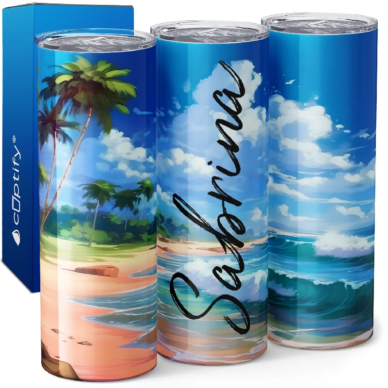 Personalized Beach with Palm Trees Painting 20oz Skinny Tumbler