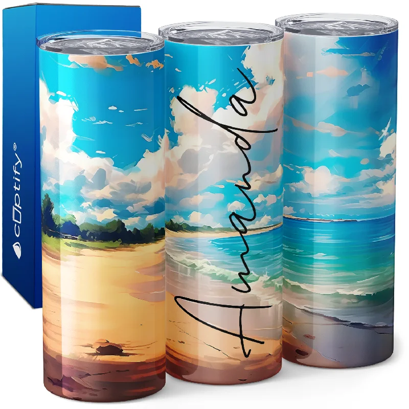 Personalized Summer Beach 20oz Skinny Tumbler