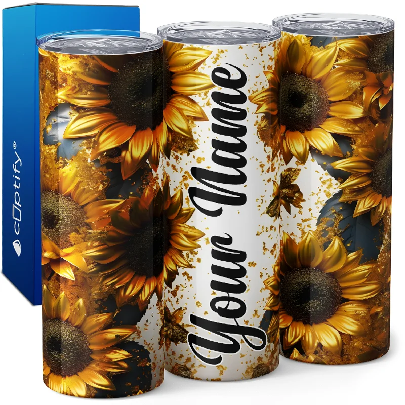 Personalized Sunflowers with Gold Dust 20oz Skinny Tumbler