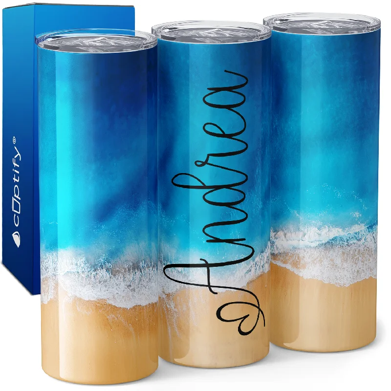 Personalized Top View Beach 20oz Skinny Tumbler