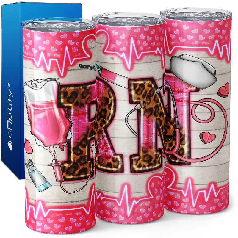 RN Registered Nurse Pink with Leopard Print 20oz Skinny Tumbler