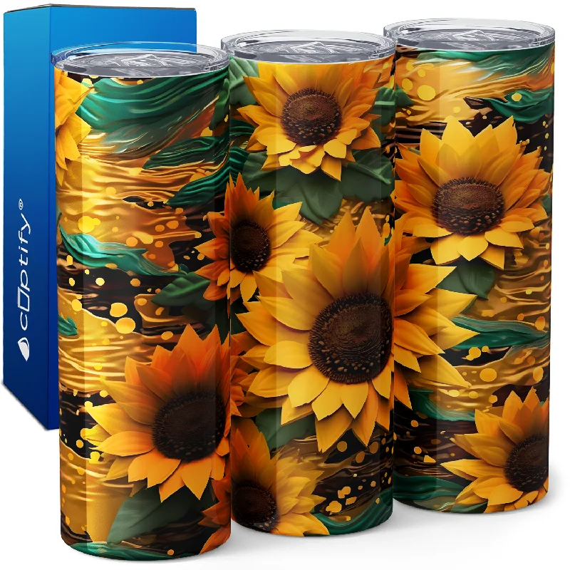 Sunflowers with Green Leaves 3D 20oz Skinny Tumbler