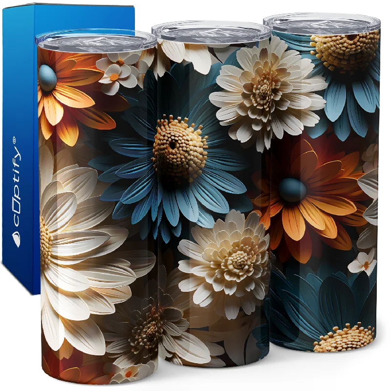 Sunflowers with White Teal and Yellow 3D 20oz Skinny Tumbler