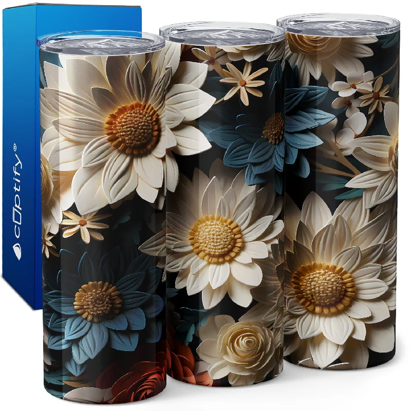 White 3D Sunflowers 20oz Skinny Tumbler