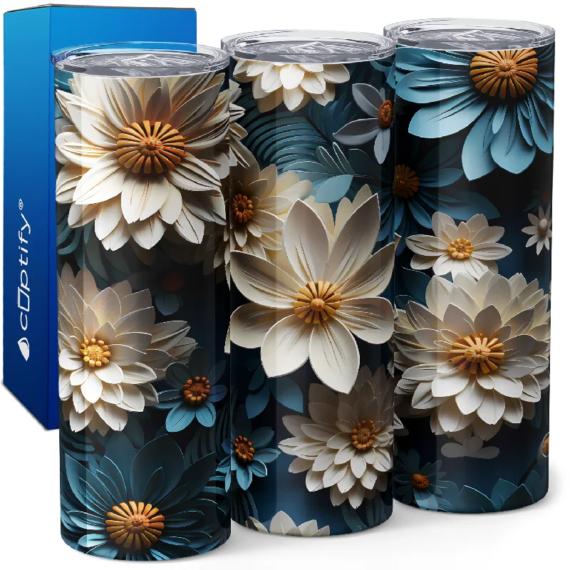 White and Blue Sunflowers 20oz Skinny Tumbler